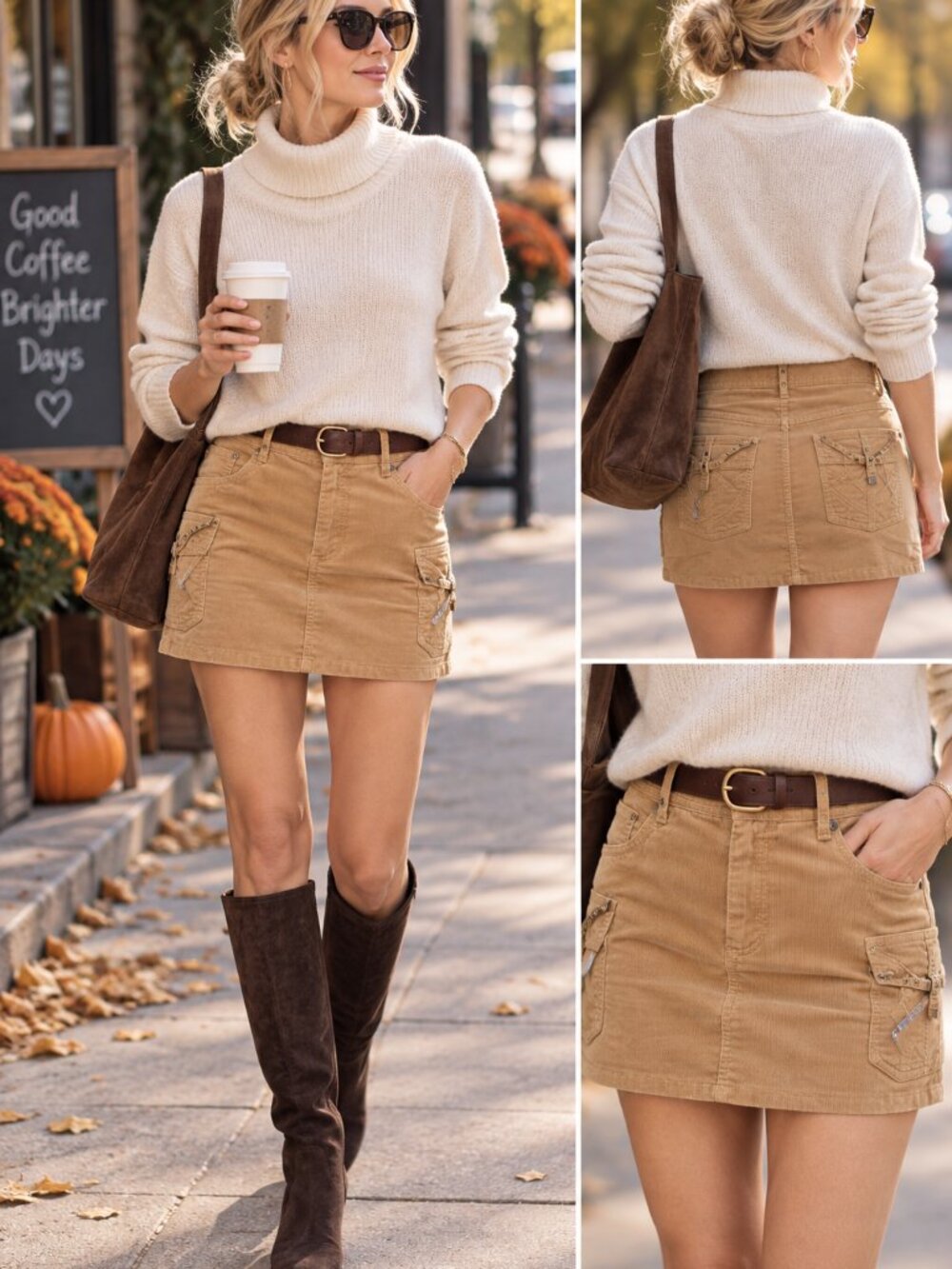 Marc Jacobs Tan Corduroy Cargo Mini Skirt Size 4 Vintage Y2K Buckle Pockets